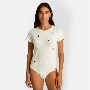 n:Philanthropy White Cotton Bodysuit with Blue Embroidered Stars - Size Small